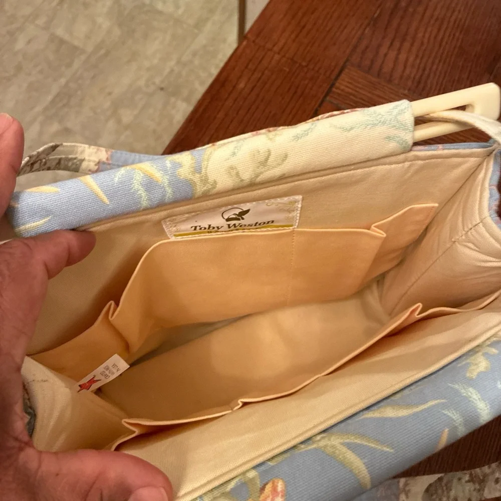 Vintage Toby Weston Tote Purse Canvas Bag Seashells Aquatic